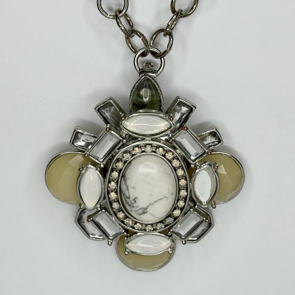 Chico's Rhinestone Cabochon Pendant on Rope and Silver Tone Necklace - Picture 4 of 13
